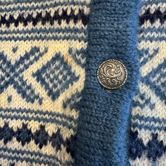 Dale of Norway Fair Isle Blue and Ivory Button-up 100% New Wool Cardigan Size 44 - Picture 6 of 6